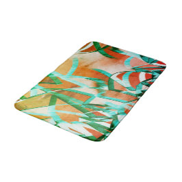 Blaue oder cysche Streifen über rustikal rötlich-o Badematte