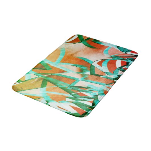 Blaue oder cysche Streifen über rustikal rötlich-o Badematte (Schrägansicht)