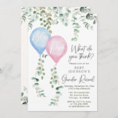 Blaue oder rosa Ballons, Grüne und Genus Einladung (Vorne/Hinten)