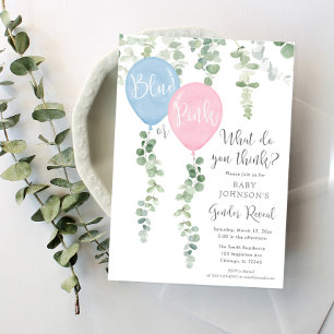 Blaue oder rosa Ballons, Grüne und Genus Einladung