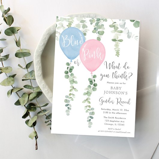 Blaue oder rosa Ballons, Grüne und Genus Einladung