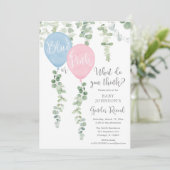 Blaue oder rosa Ballons, Grüne und Genus Einladung (Stehend Vorderseite)