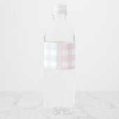 Blaue oder rosa Gingham Bow Genewater Flasche Labe Wasserflaschenetikett (Rückseite)