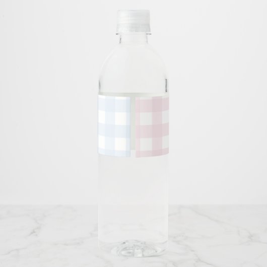 Blaue oder rosa Gingham Bow Genewater Flasche Labe Wasserflaschenetikett (Rückseite)