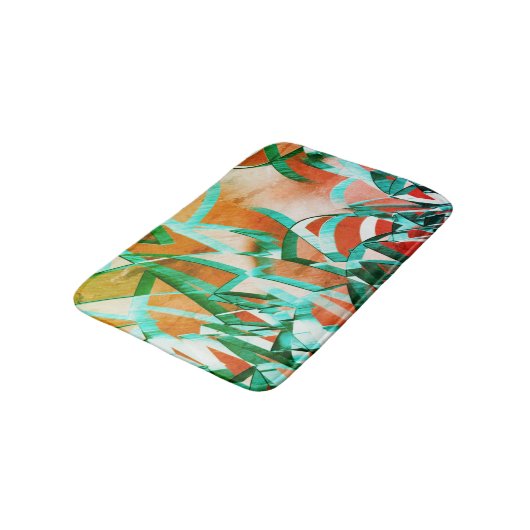 Blaue oder zyklische Streifen über rustikal rötlic Badematte (Schrägansicht)