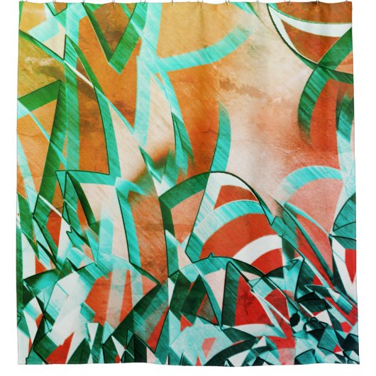 Blaue oder zyklische Streifen über rustikal rötlic Duschvorhang (Vorderseite)