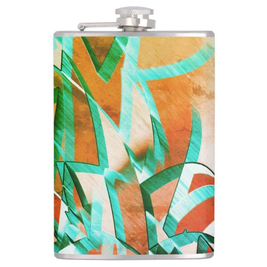 Blaue oder zyklische Streifen über rustikal rötlic Flachmann (Vorderseite)