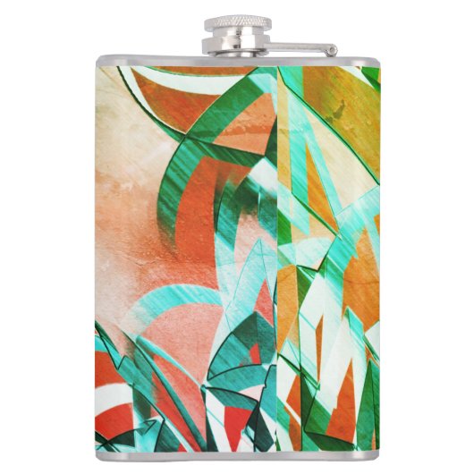 Blaue oder zyklische Streifen über rustikal rötlic Flachmann (Rückseite)