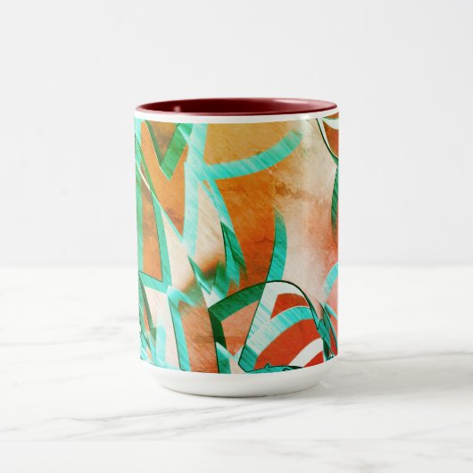 Blaue oder zyklische Streifen über rustikal rötlic Tasse (Zentrum)