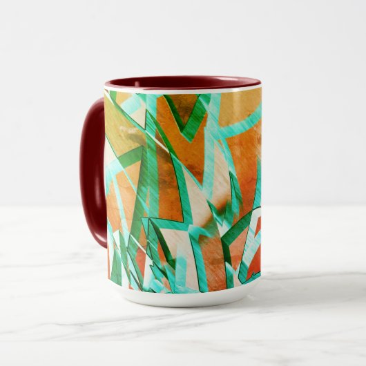 Blaue oder zyklische Streifen über rustikal rötlic Tasse (Vorderseite Links)