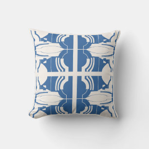 Blaue Off-White symmetrische mediterrane Mosaike Kissen