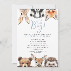 Blaue Oh-Junge-Wald-Waldtiere-Baby-Party Einladung