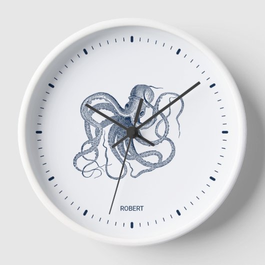 Blaue Oktopus auf weißem Hintergrund Uhr (Vorderseite)