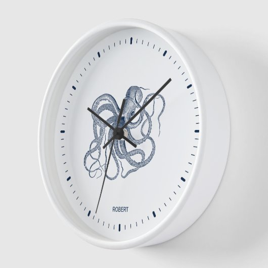 Blaue Oktopus auf weißem Hintergrund Uhr (Winkel)