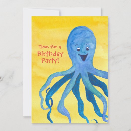 Blaue Oktopus Geburtstagsparty Einladung (Vorderseite)