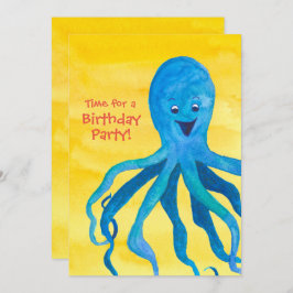 Blaue Oktopus Geburtstagsparty Einladung