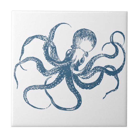 blaue Oktopus-Kachel Fliese (Vorderseite)