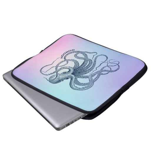 Blaue Oktopus mit rosa und blauem Ober Laptopschutzhülle (Vorne Knopf)