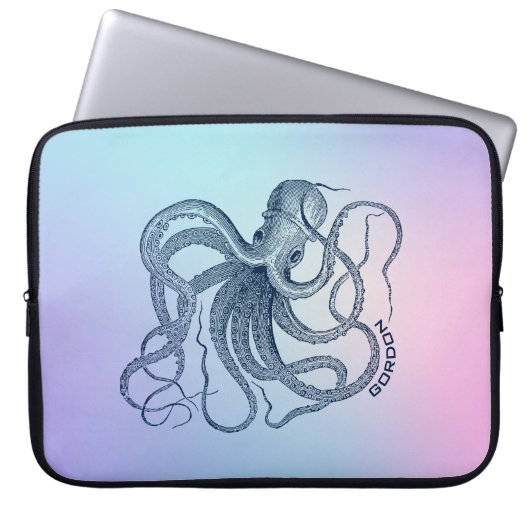 Blaue Oktopus mit rosa und blauem Ober Laptopschutzhülle (Vorderseite)