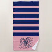 Blaue Oktopus mit rosa und blauen Streifen Strandtuch (Vorderseite)