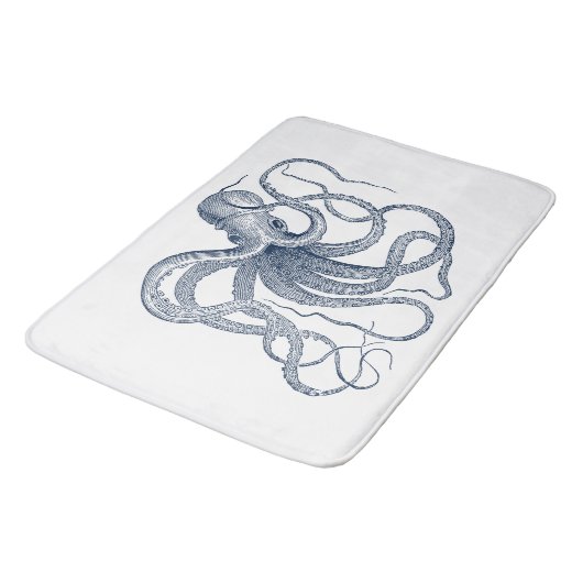 Blaue Oktopus-nautische Abbildung Badematte (Schrägansicht)