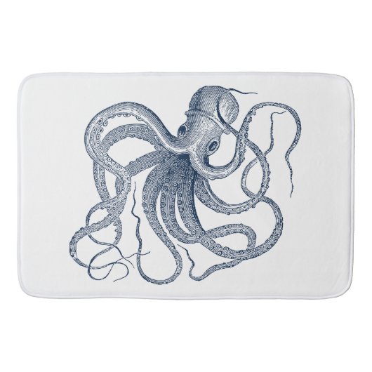Blaue Oktopus-nautische Abbildung Badematte (Vorderseite)