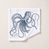 Blaue Oktopus-nautische Abbildung Badhandtuch Set (Waschlappen)