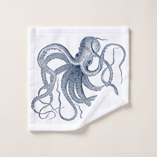 Blaue Oktopus-nautische Abbildung Badhandtuch Set (Waschlappen)