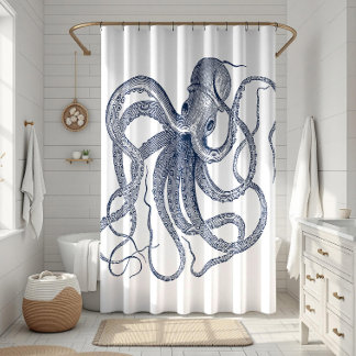 Blaue Oktopus-nautische Abbildung Duschvorhang