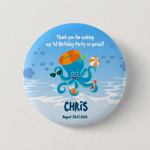 Blaue Oktopus unter der Geburtstagsparty des Sea B Button