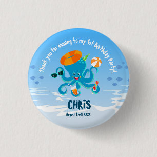 Blaue Oktopus unter der Geburtstagsparty des Sea B Button