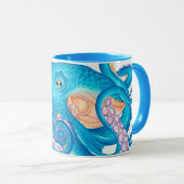 Blaue Oktopus Wasserfarben Kunst Tasse (VorderseiteRechts)