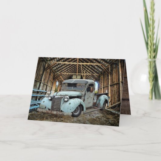 Blaue Oldtimer-Lastwagen Rustikale Scheune Dankeskarte (Vorderseite)