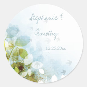 Blaue Oliven grüne Foliage Vögel Hochzeit Sticker