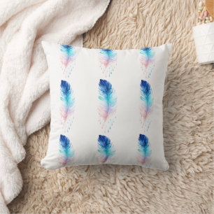 Blaue Ombre-Feder-Wasserfarbe Kissen