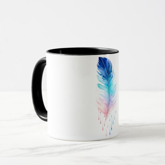 Blaue Ombre-Feder-Wasserfarbe Tasse (Vorderseite Links)