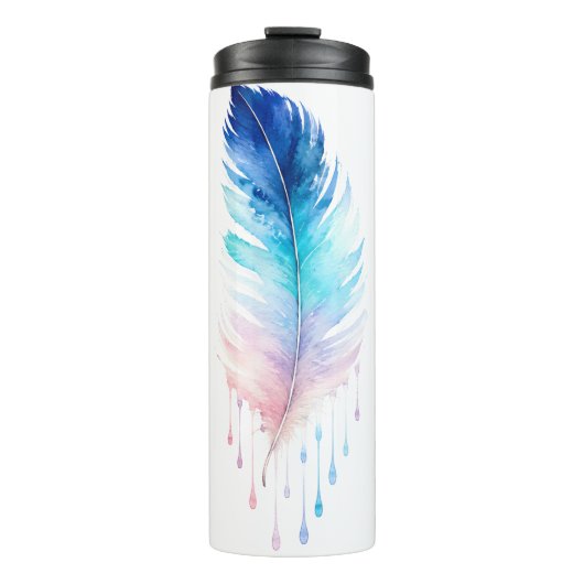 Blaue Ombre-Feder-Wasserfarbe Thermosbecher (Vorderseite)