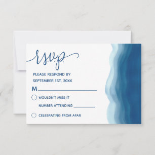 Blaue Ombre Wasserfarbe Wave Handschrift RSVP Karte