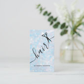 Blaue Opal Glitter Haar Script Schere QR Code Visitenkarte (Stehend Vorderseite)