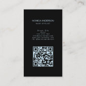 Blaue Opal Glitter Haar Script Schere QR Code Visitenkarte (Rückseite)