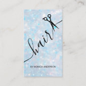 Blaue Opal Glitter Haar Script Schere QR Code Visitenkarte (Vorderseite)