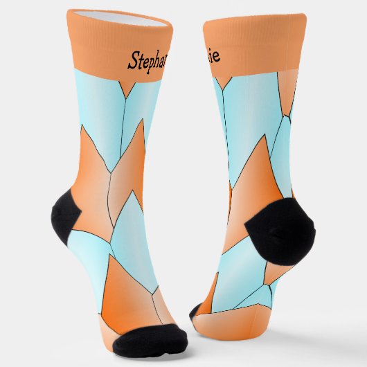 Blaue Orange Art Deco Design Socken (Gewinkelt)
