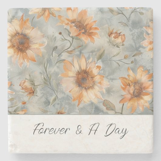 Blaue Orange Creme Blumen Forever Steinuntersetzer (Vorderseite)