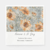 Blaue Orange Creme Blumen Hochzeit Serviette (Vorderseite)