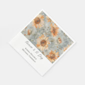 Blaue Orange Creme Blumen Hochzeit Serviette (Ecke)