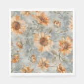 Blaue Orange Creme Blumen Hochzeit Serviette (Vorderseite)
