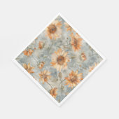 Blaue Orange Creme Blumen Hochzeit Serviette (Ecke)