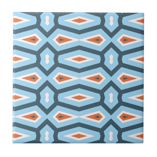 Blaue Orange des ethnischen Hexagonmusters Fliese (Vorderseite)