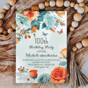Blaue Orange Floral Butterfliegen Geburtstag Einladung