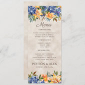 Blaue Orange Floral Herbsthochzeit Menükarte (Vorne/Hinten)